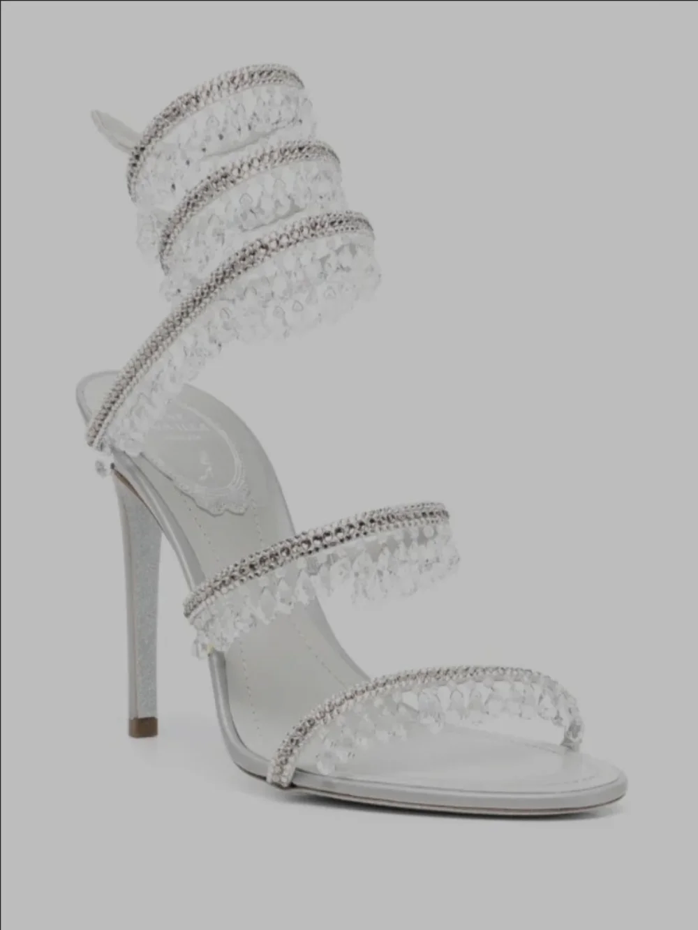 Rene Caovilla Silver Crystal Embellished Women's Evening Sandals